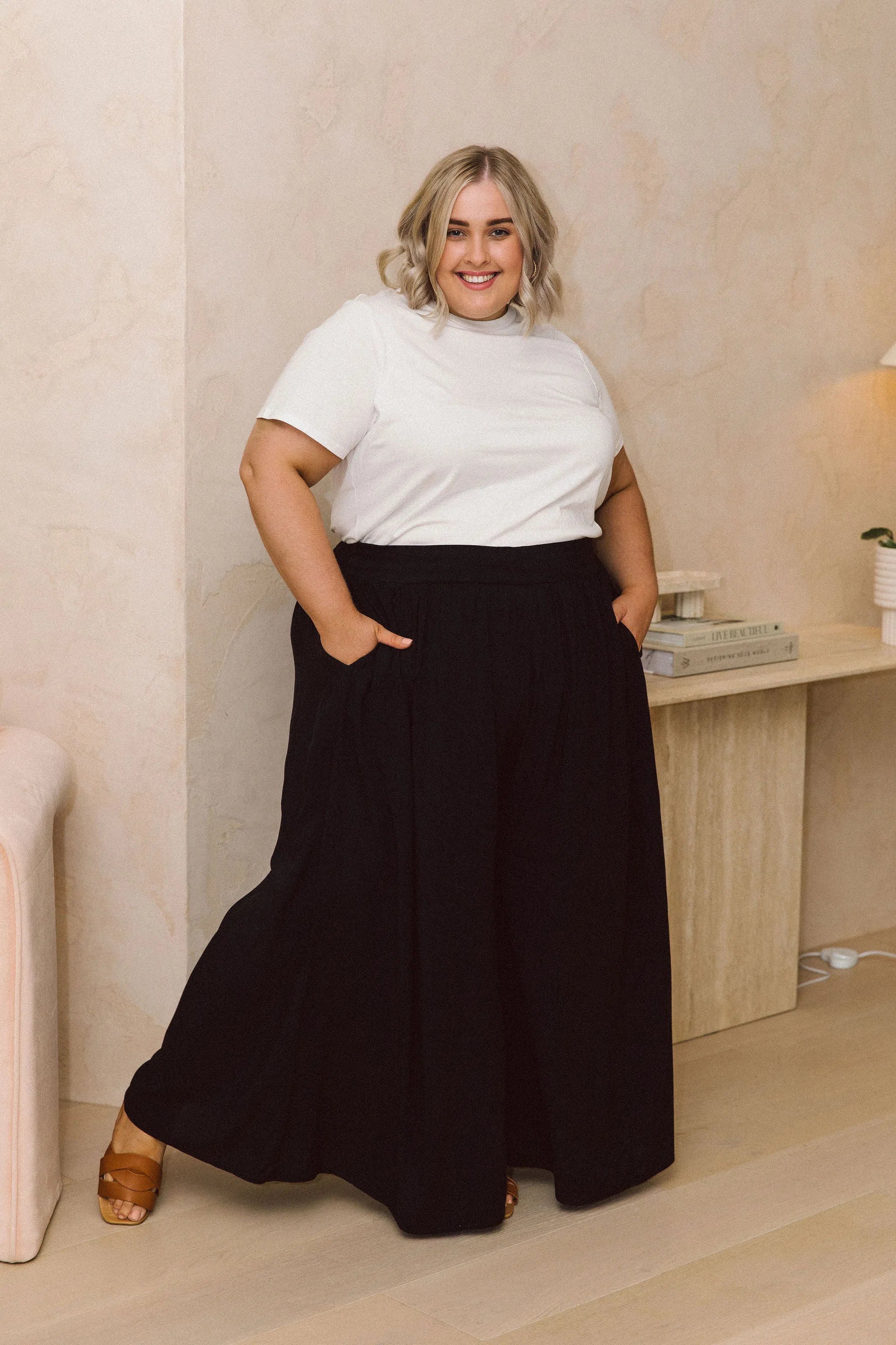 Model in Chic Women's Plus Size Black Pants - Maya Pants in Black