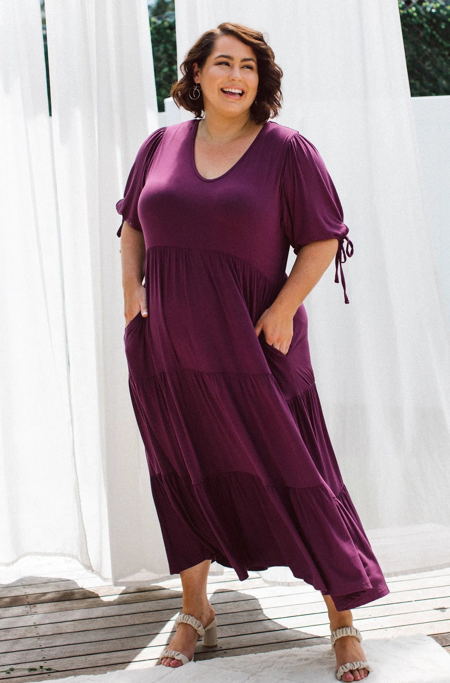 Peach The Label Designer Plus Size Dress - Harlow Dress in Berry for Curvy Women