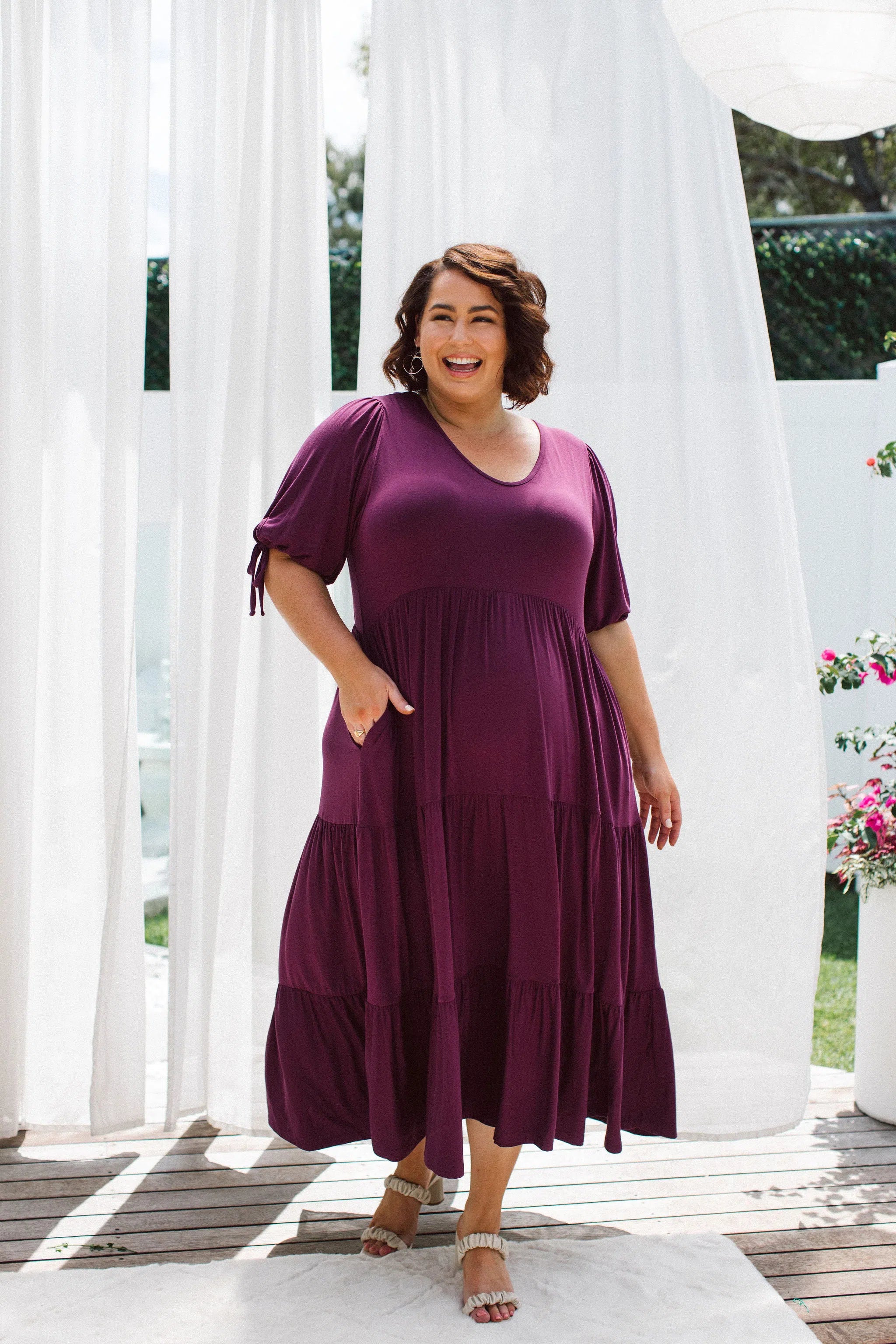 Elegant Women's Berry Plus Size Dress - Harlow Dress from Peach The Label