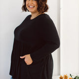 Plus Size clothing,  women modeling Curvy Womens Tops, Lucy Long Sleeve Top in black