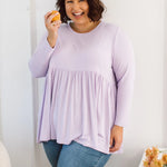 Plus Size clothing,  women modeling a Plus size womens shirt, Lucy Long Sleeve Top in Purple Lilac