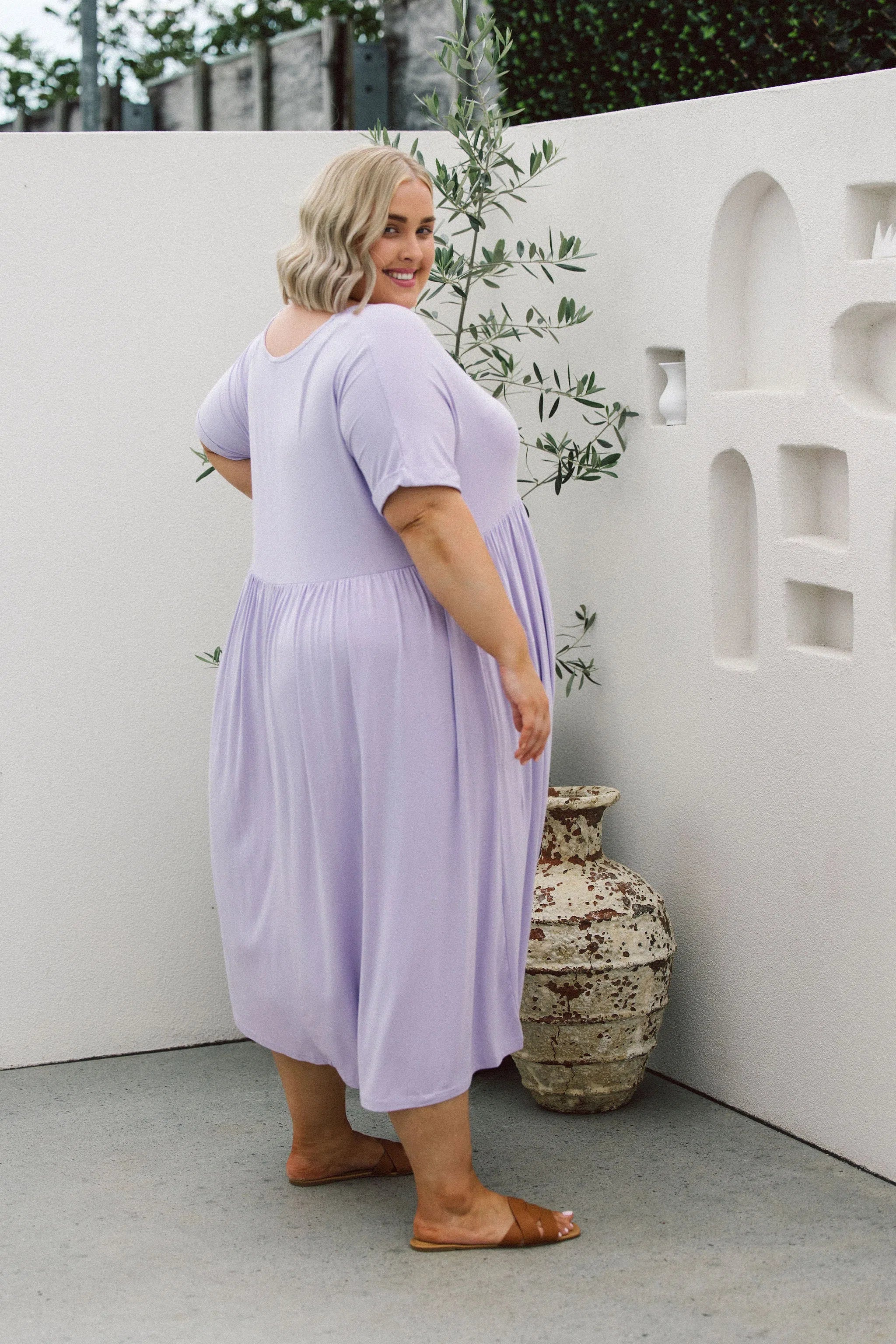 Peach The Label Womens Plus Size Dress - Ashleigh Dress in Lilac for Curvy Women