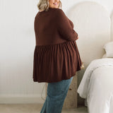 Plus Size clothing,  women modeling a winter Womens Plus Size Tops, Lucy Long Sleeve Top in Purple chocolate brown