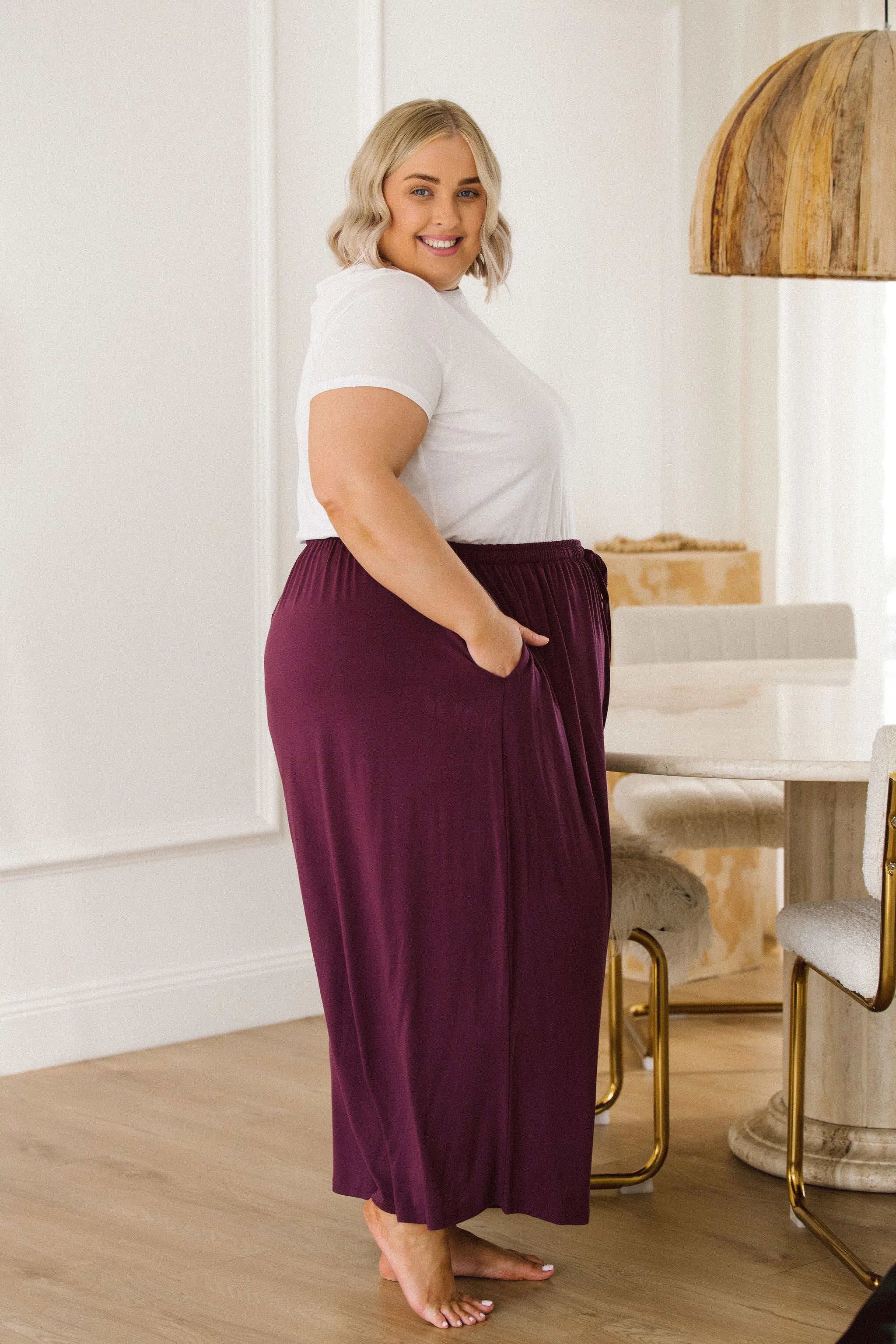 Flattering Berry Plus Size Pants - Darcy Pants by Peach The Label