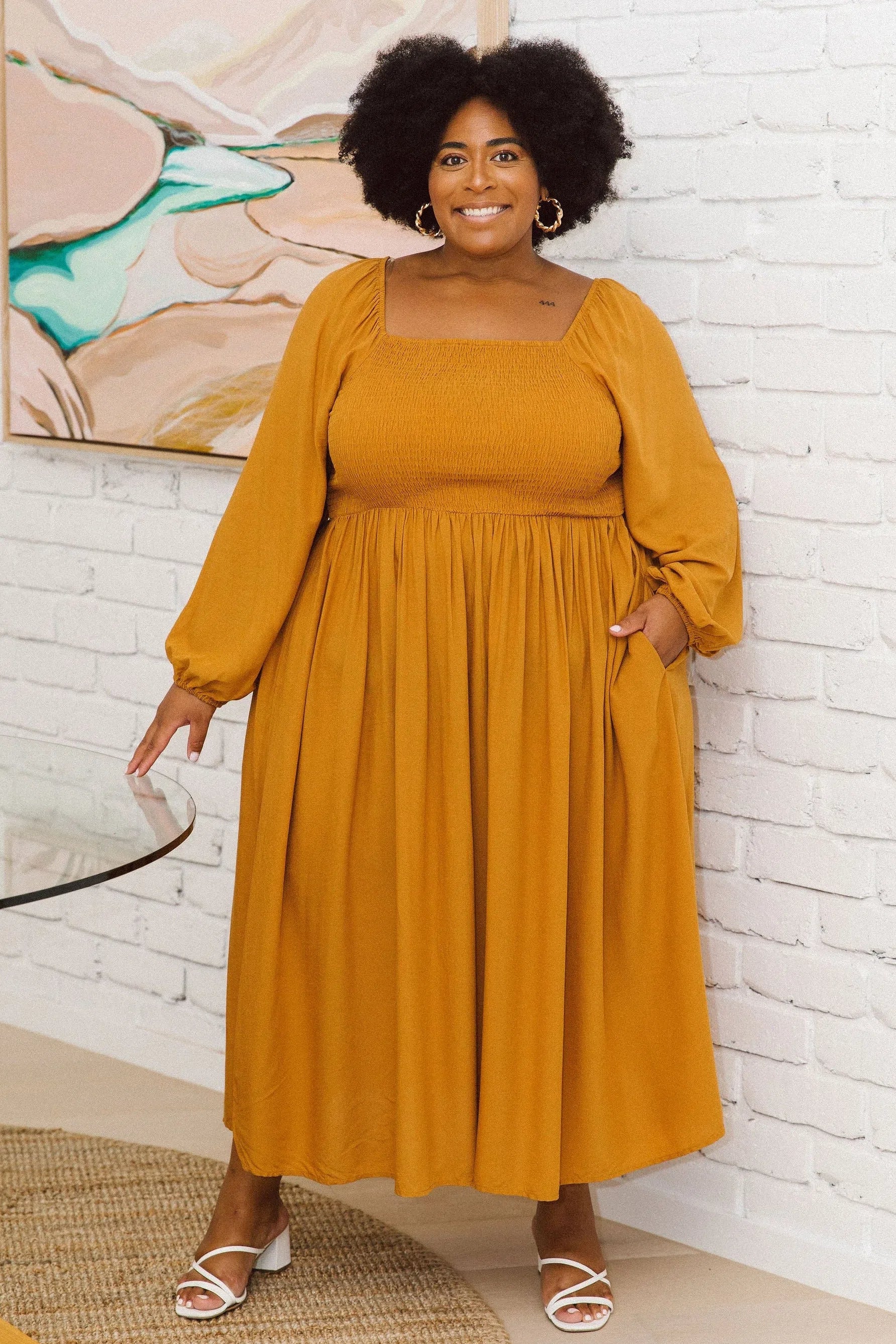 Designer Plus Size Dress - Embrace Feminine Flair with Lexi Dress in Honey