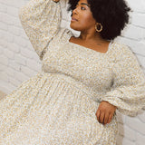 Fashionable Plus Size White Ditsy Dress - Lexi Dress by Peach The Label