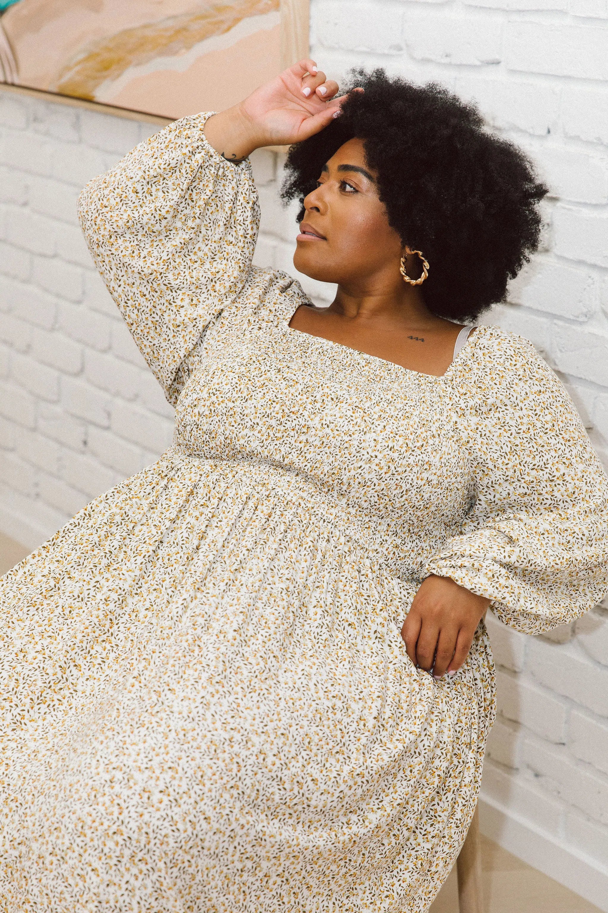 Fashionable Plus Size White Ditsy Dress - Lexi Dress by Peach The Label