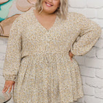 Plus Size fashion,  women modeling a Plus Size V-Neck Top - Embrace Chic Style with Isla Top in White Ditsy