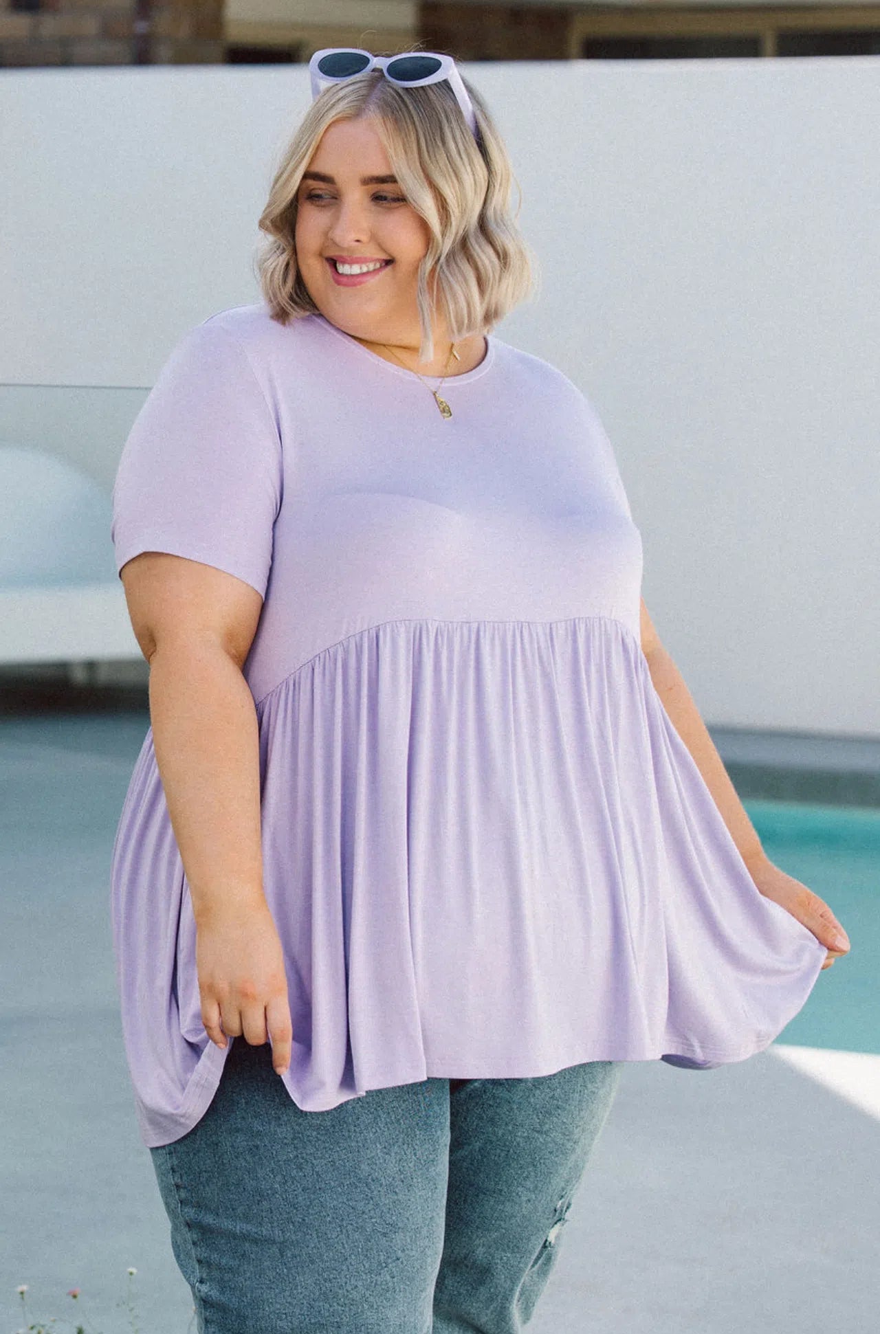 Plus Size Short Sleeve Top - Embrace Lilac Comfort with Lucy Tee