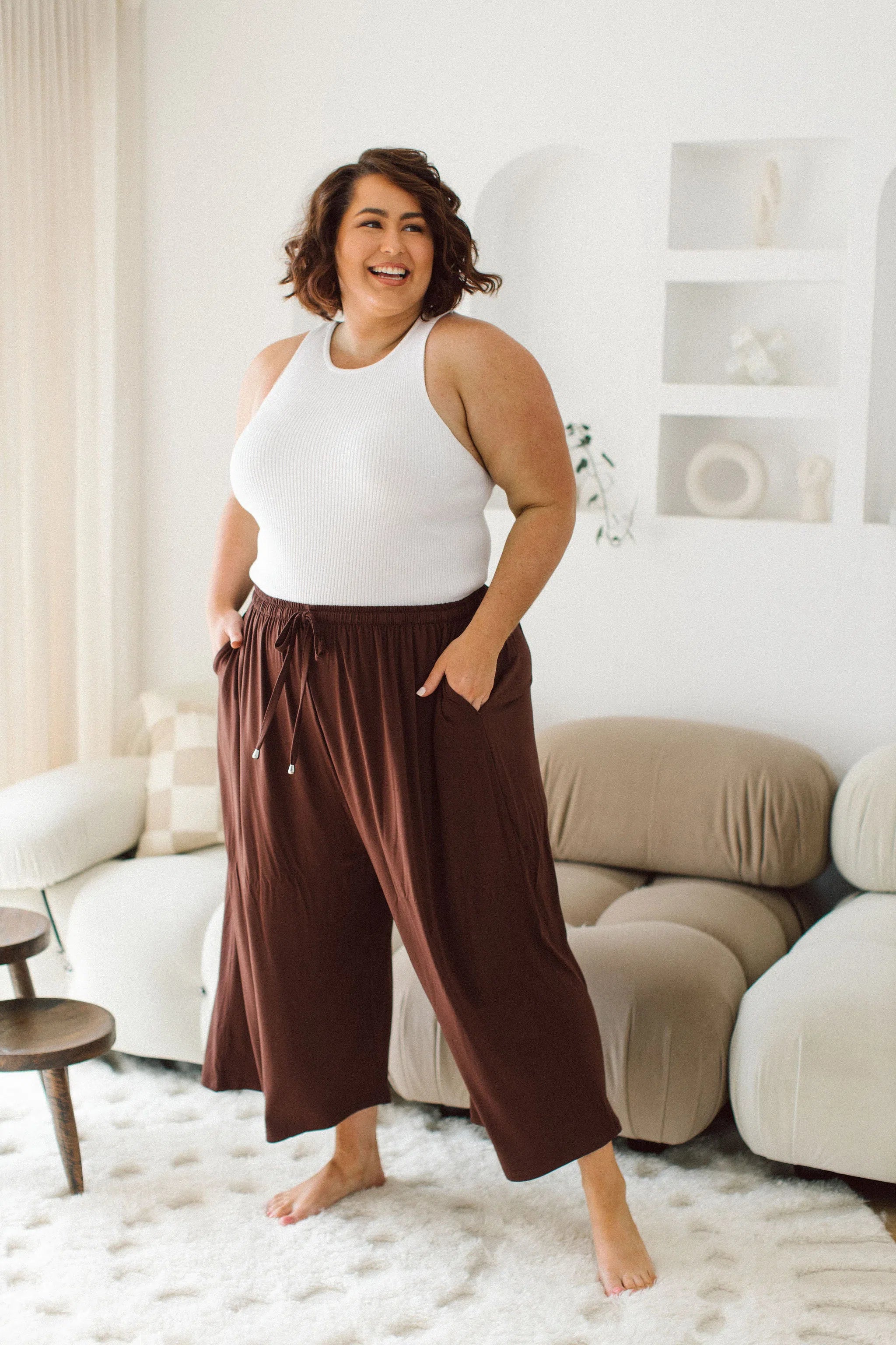 Peach The Label Designer Plus Size Pants - Darcy Pants in Chocolate for Curvy Women