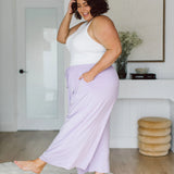 Model in Women's Plus Size Lilac Pants - Darcy Pants in Lilac