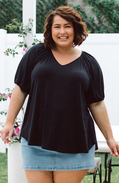 Australian Curvy Womens Tops, Remi Top in black By Peach The Label