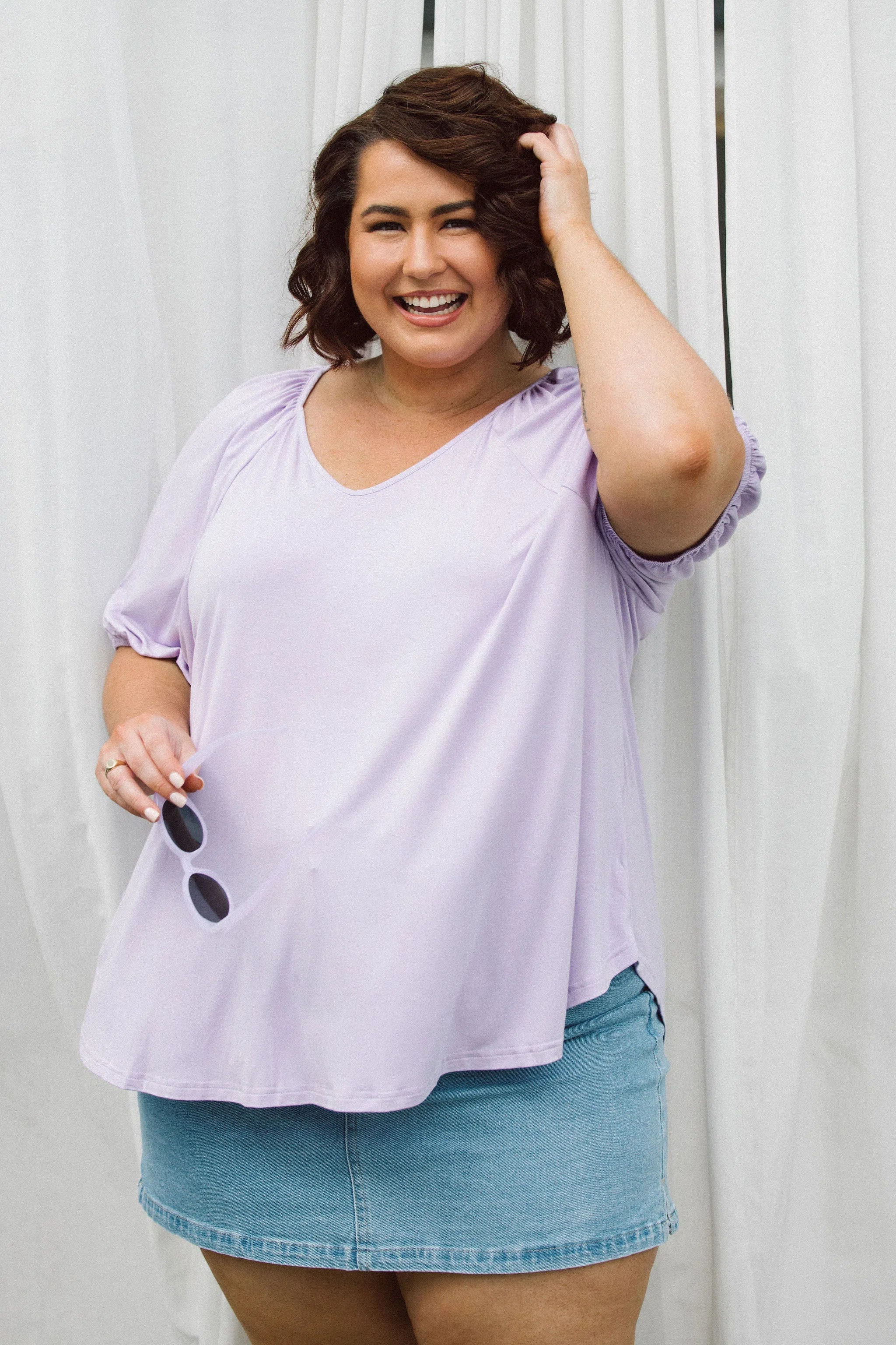 Womens Plus Size Top, Remi Top in purple Lilac, Side
