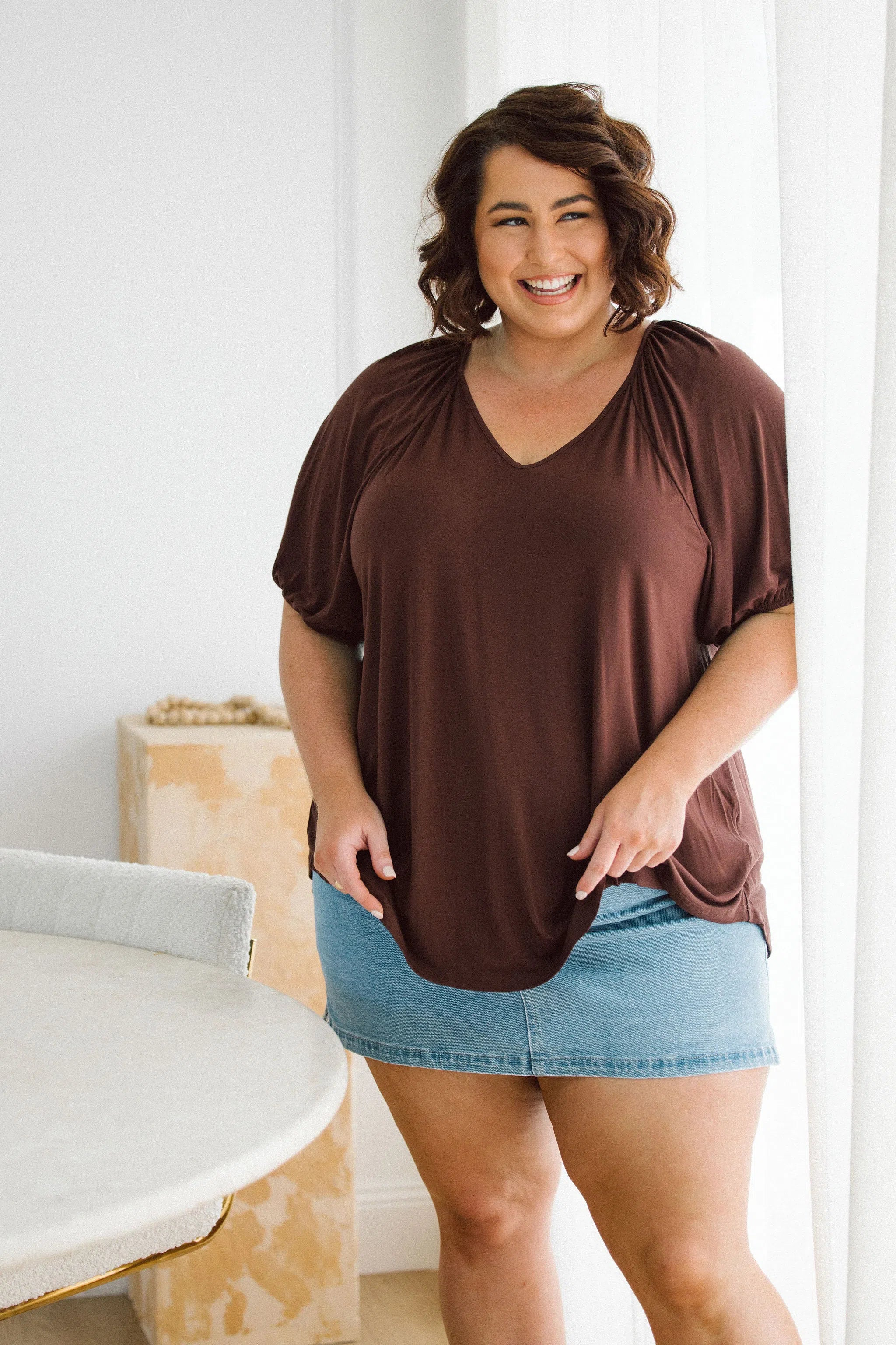Australian Plus size womens shirt, Remi Top in Chocolate Brown