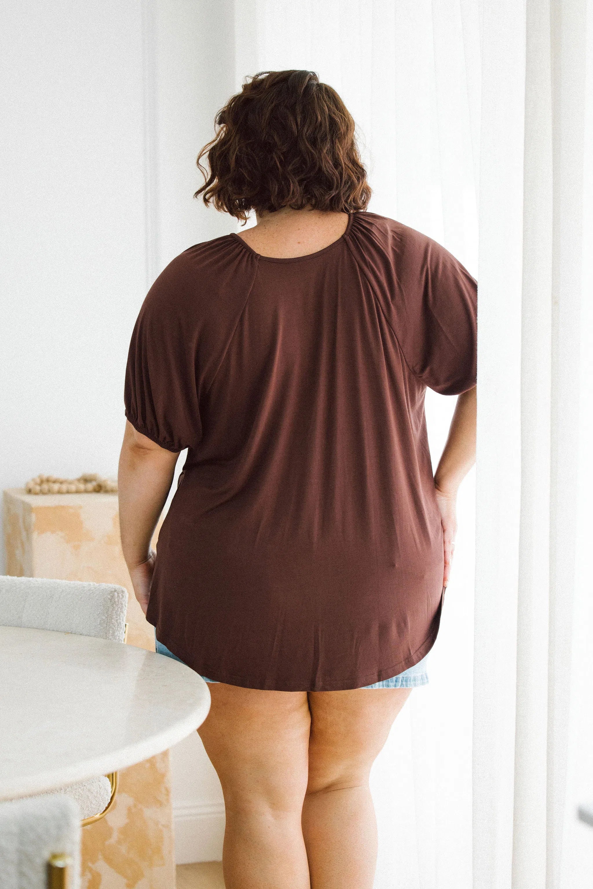 Australian Plus Size Tops, Remi Top in Chocolate Brown By Peach The Label