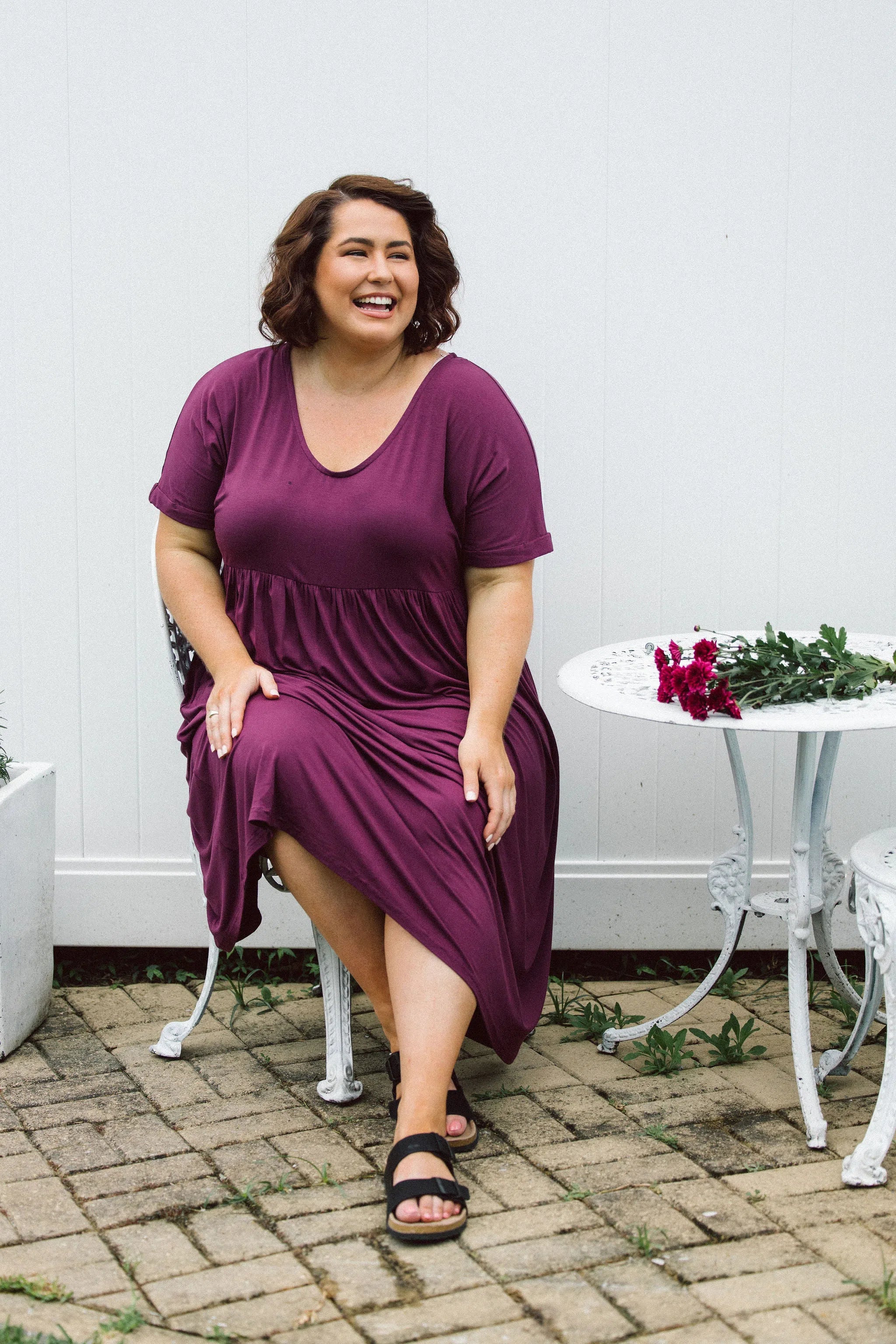 Flattering Berry Plus Size Dress - Ashleigh Dress by Peach The Label