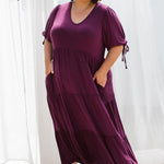 Peach The Label Designer Plus Size Dress - Harlow Dress in Berry for Curvy Women