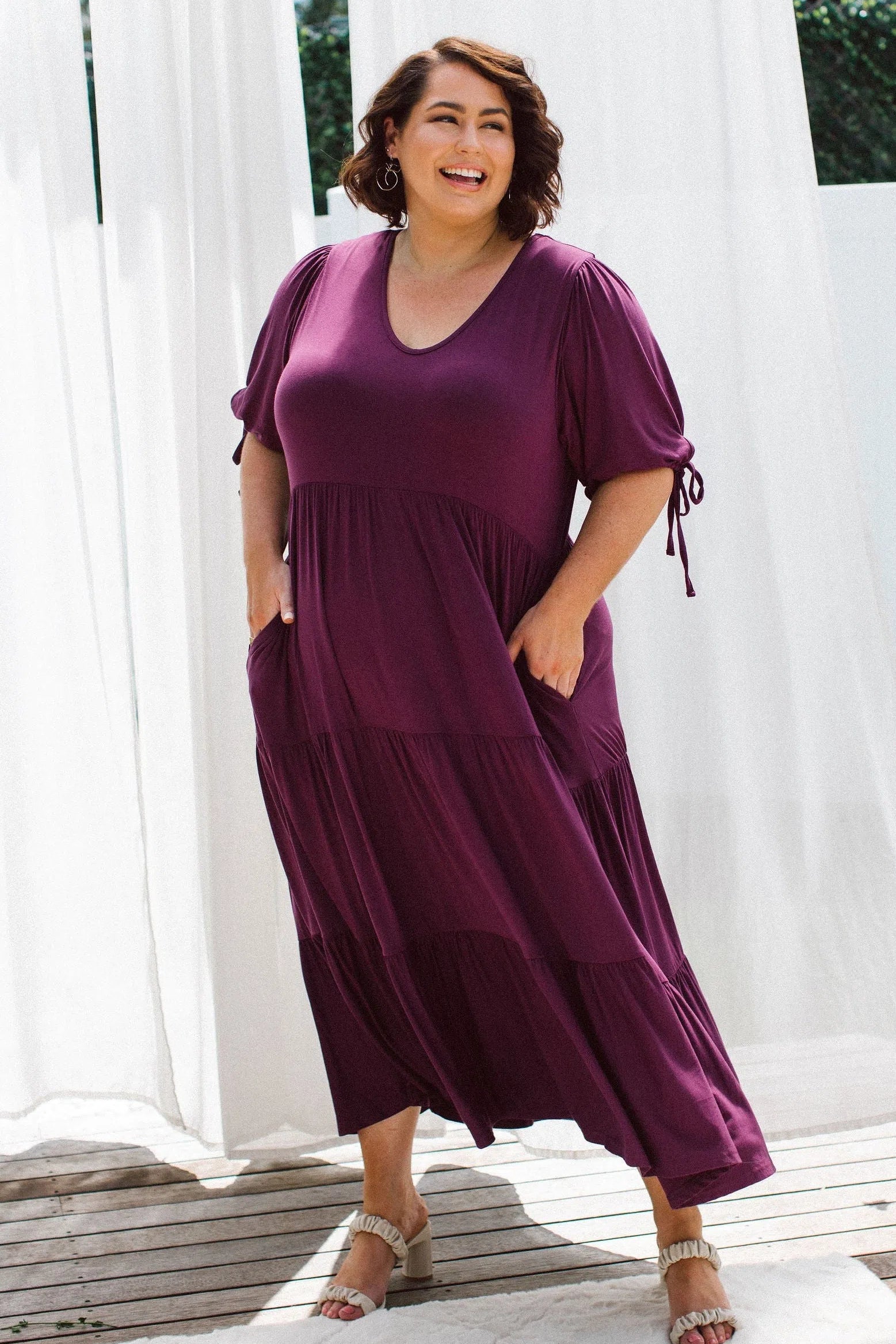 Plus Size Dress with Pockets Embrace Berry Beauty in Harlow