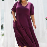 Model Wearing Plus Size Dress with Pockets - Harlow Dress in Berry