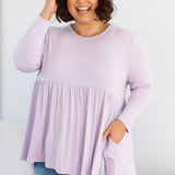 Plus Size clothing,  women modeling a Plus Size Long Sleeve Shirt - Embrace Lilac Charm with Lucy Long Sleeve Top