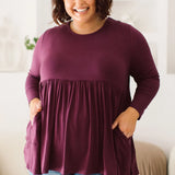 Plus Size clothing,  women modeling a Plus Size Long Sleeve Top - Embrace Berry Elegance with Lucy Long Sleeve Top
