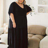 Model Wearing Elegant Plus Size Black Dress - Harlow Dress in Black