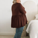 Plus Size clothing,  women modeling a winter Womens Plus Size Tops, Lucy Long Sleeve Top in Purple chocolate brown