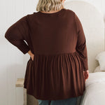 Plus Size clothing,  women modeling a wint Plus size womens shirt, Lucy Long Sleeve Top in Purple chocolate brown
