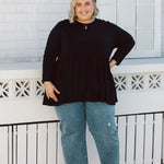 Plus Size clothing,  women modeling a Plus size womens shirt, Lucy Long Sleeve Top in black