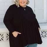 Plus Size clothing,  women modeling a Black Plus Size Long Sleeve Top - Elevate Your Style with Lucy Long Sleeve Top