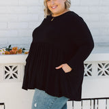 Plus Size clothing,  women modeling Curvy Womens shirt, Lucy Long Sleeve Top in black