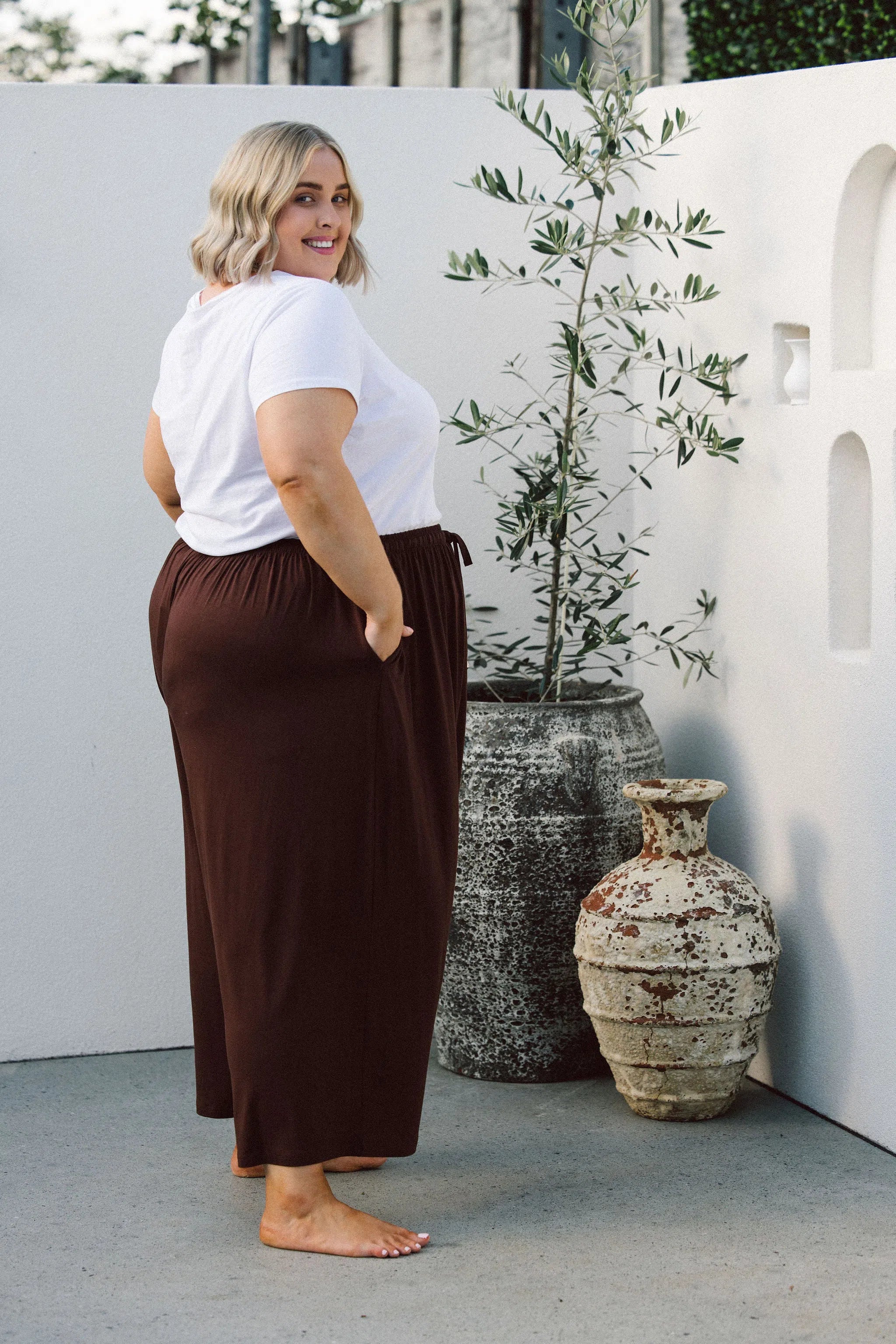 Elegant Women's Chocolate Plus Size Pants - Darcy Pants from Peach The Label